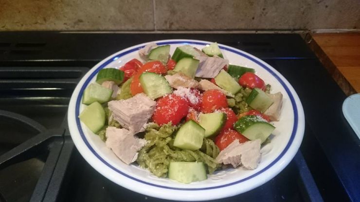 Green Pea Pasta with Tuna, Cucumber and Roasted Cherry Tomatoes..jpg