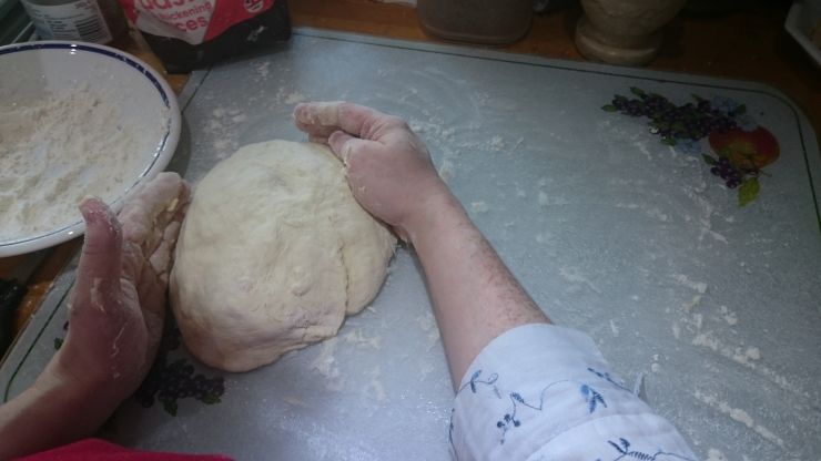 Kneading the bread dough.JPG