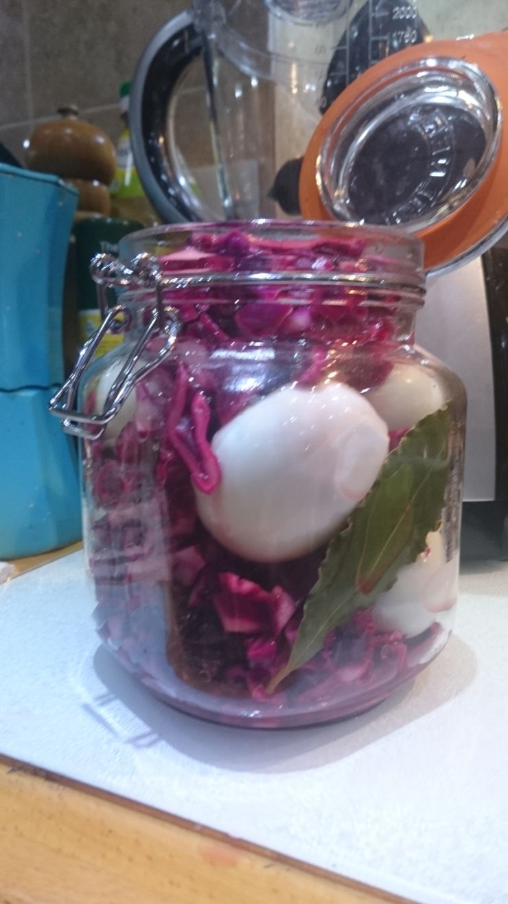 Jar of Red Cabbage Pickled eggs.JPG